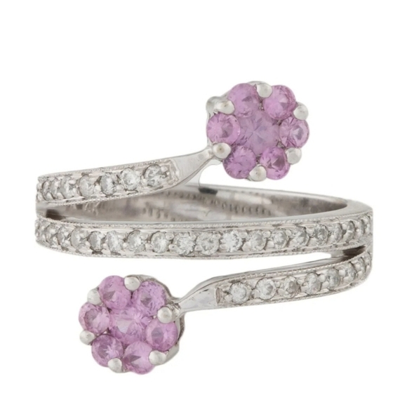 Jewelry - 14K Diamond and pink Sapphire Flower Wrap Ring white gold size 5.75